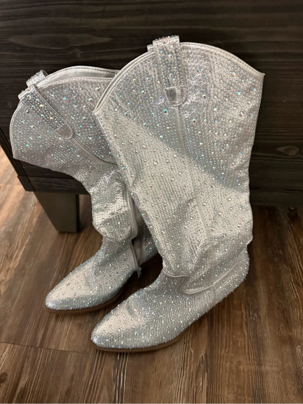 Silver Crystal Embellished Women's Western Boots